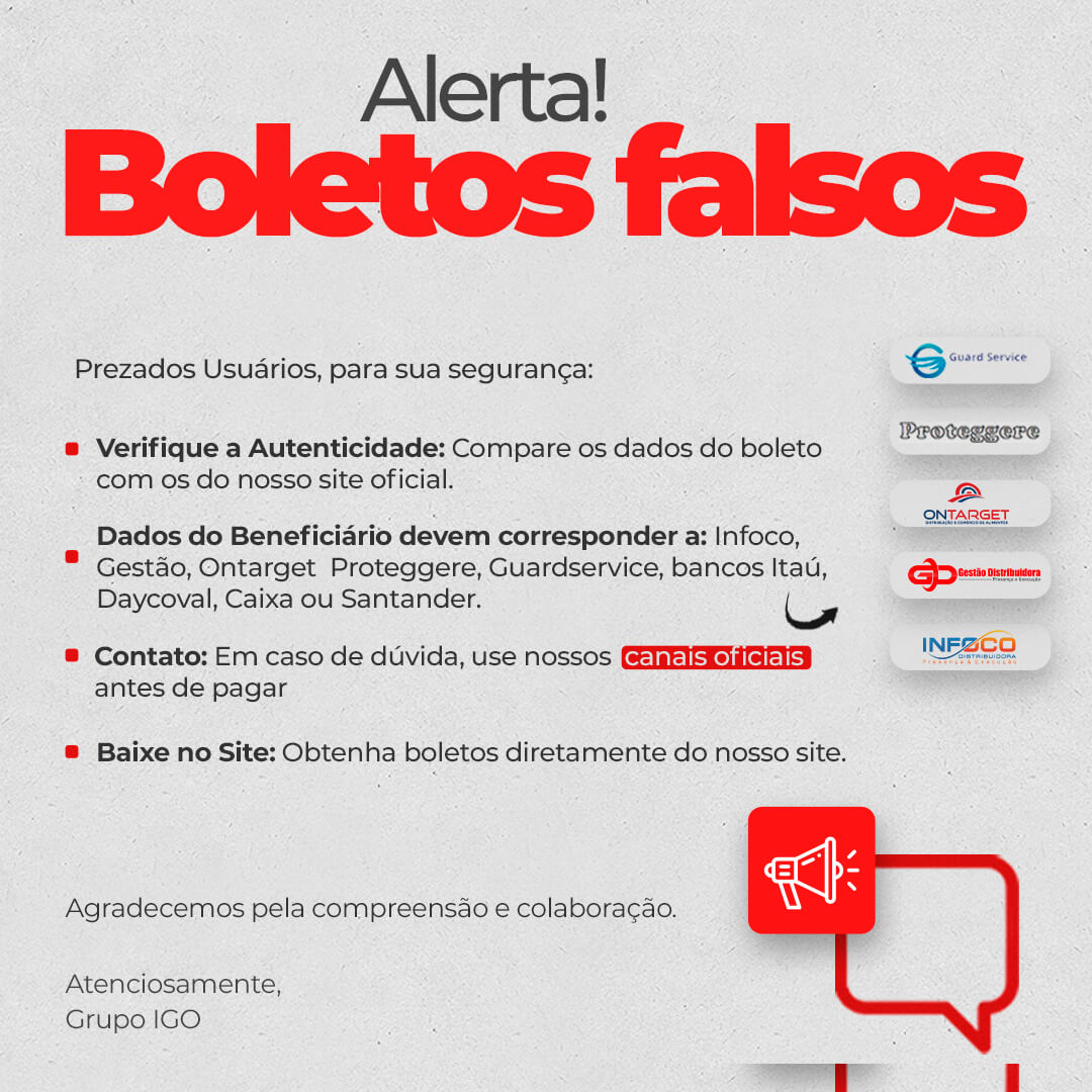 Aviso de boletos falsos